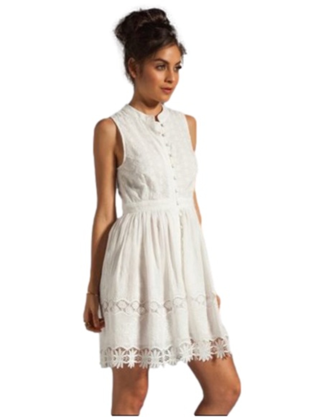 White Eyelet Sleeveless Button-Front Dress XS